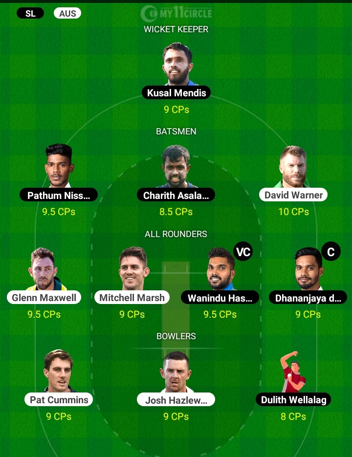 Sri Lanka vs Australia Fantasy Cricket Team